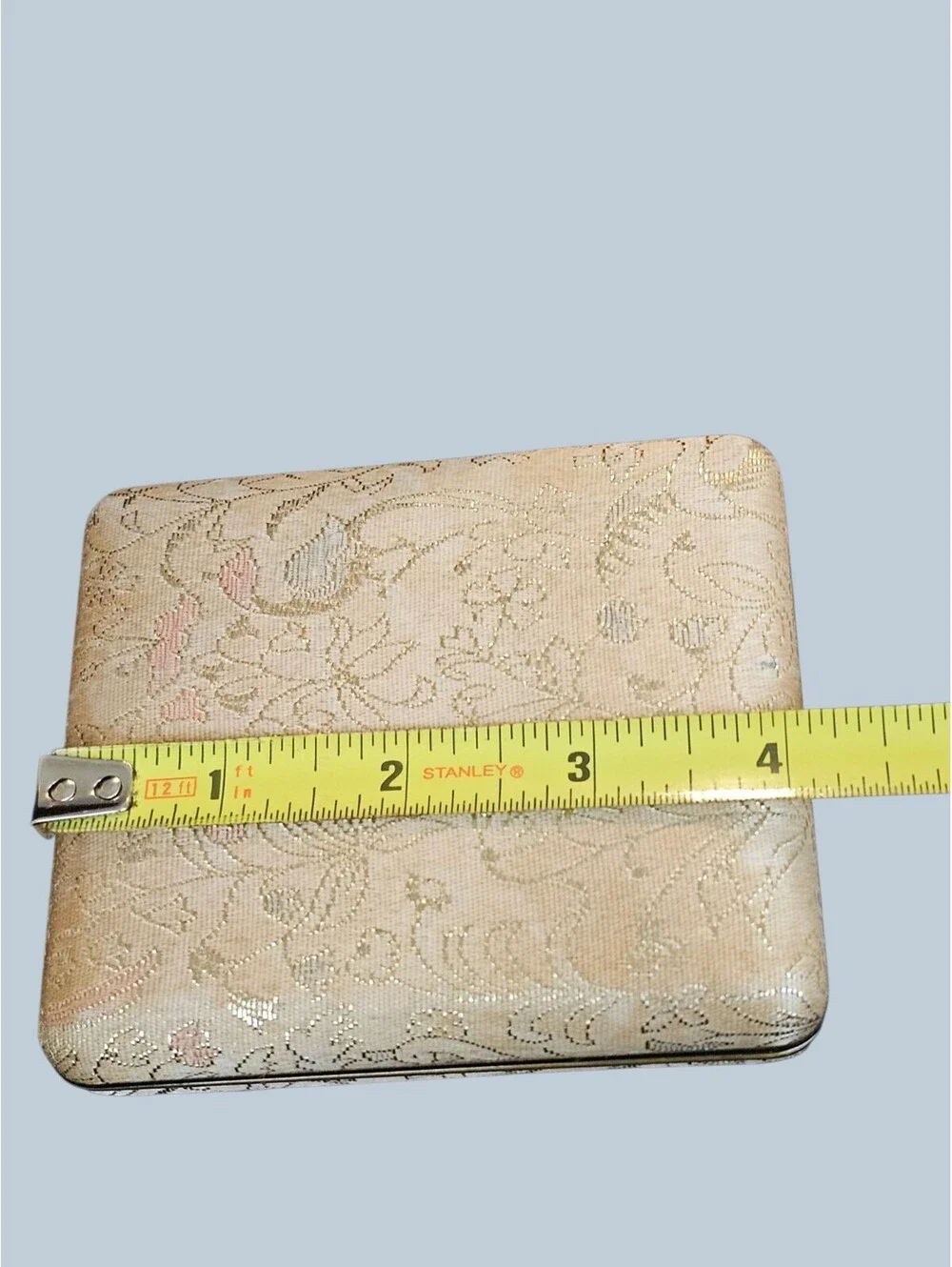 Vintage Mid Century Gold Brocade Double Hinged Folding Travel Picture Frame